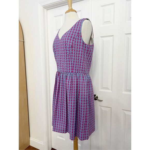 Brooks Brothers Multicolor Plaid Gingham Red Fleece A-Line Dress Pink 14 NWT - Picture 2 of 5